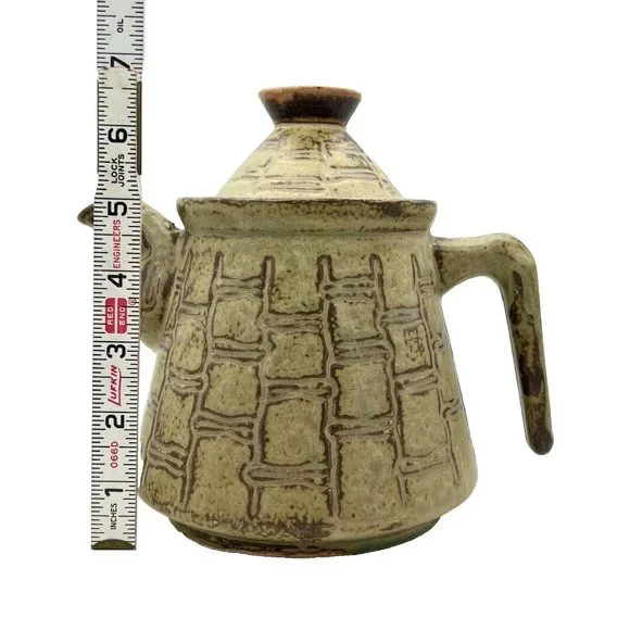 Art Studio Pottery Teapot Earthy Green And Brown Glaze Unique Handle Stoneware - Picture 7 of 7